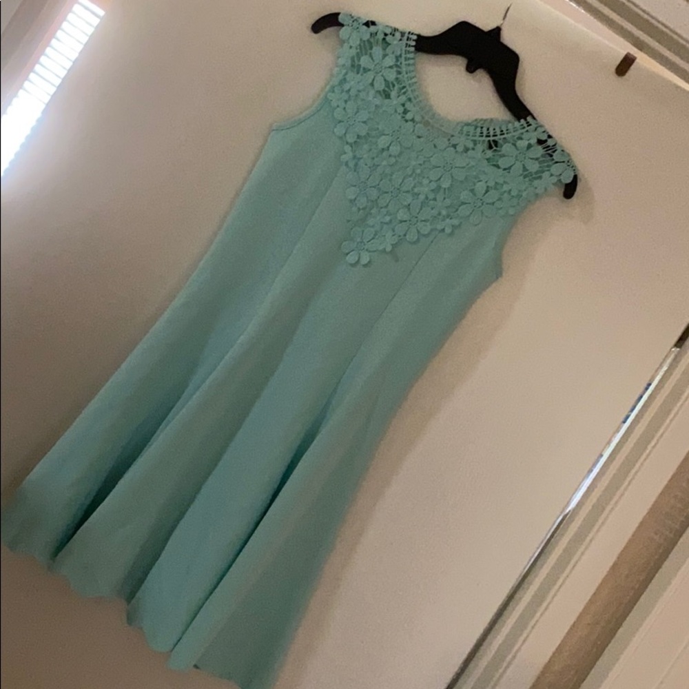 Scalloped edge lace top teal NORDSTROM dress